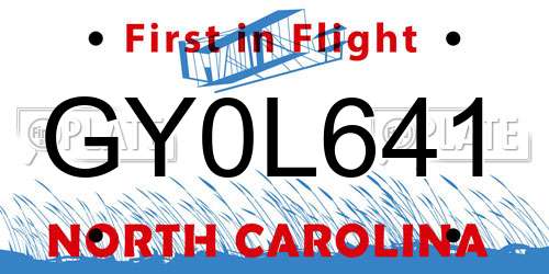 GY0L641 North Carolina License Plate