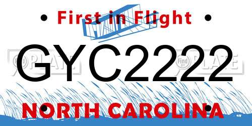 GYC2222 North Carolina License Plate