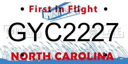 GYC2227 North Carolina License Plate