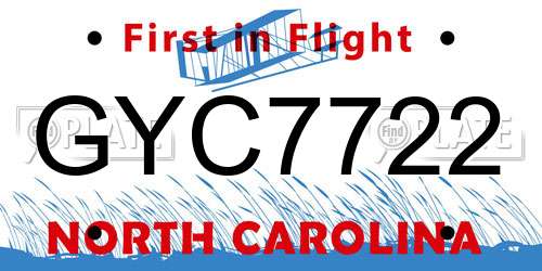 GYC7722 North Carolina License Plate