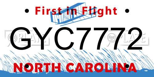 GYC7772 North Carolina License Plate