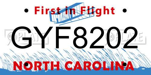 GYF8202 North Carolina License Plate
