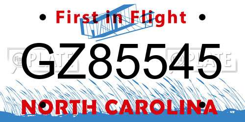 GZ85545 North Carolina License Plate