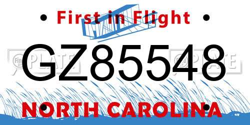 GZ85548 North Carolina License Plate