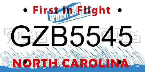 GZB5545 North Carolina License Plate