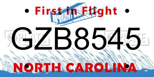 GZB8545 North Carolina License Plate