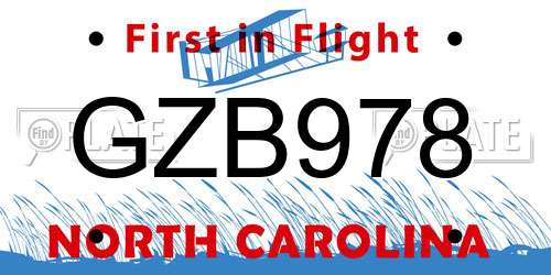 GZB978 North Carolina License Plate