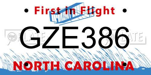 GZE386 North Carolina License Plate