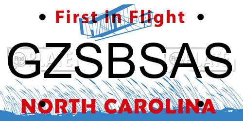 GZSBSAS North Carolina License Plate