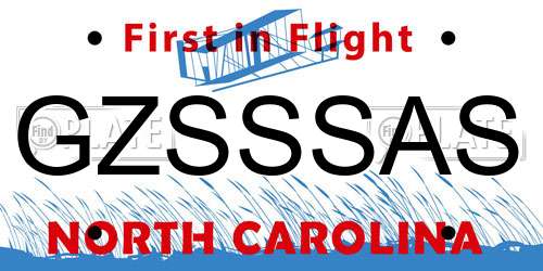 GZSSSAS North Carolina License Plate
