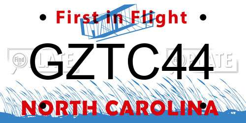 GZTC44 North Carolina License Plate
