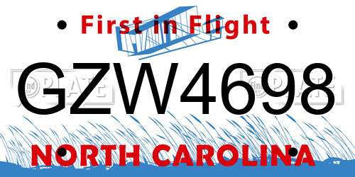 GZW4698 North Carolina License Plate