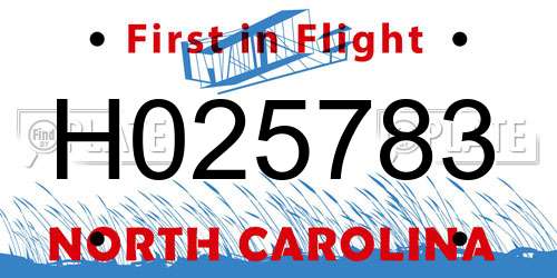 H025783 North Carolina License Plate