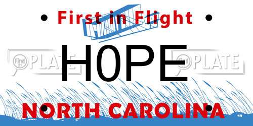 H0PE North Carolina License Plate