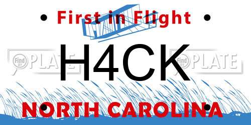 H4CK North Carolina License Plate