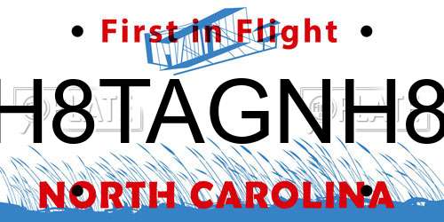 H8TAGNH8 North Carolina License Plate