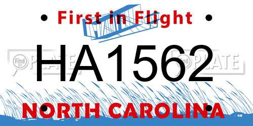 HA1562 North Carolina License Plate