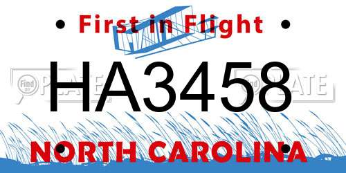 HA3458 North Carolina License Plate
