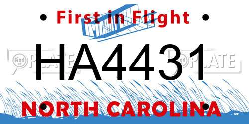 HA4431 North Carolina License Plate