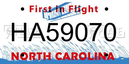 HA59070 North Carolina License Plate