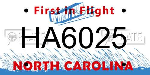 HA6025 North Carolina License Plate