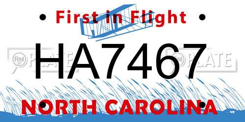 HA7467 North Carolina License Plate