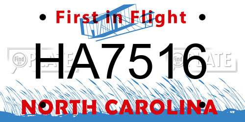HA7516 North Carolina License Plate
