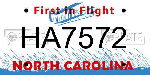 HA7572 North Carolina License Plate