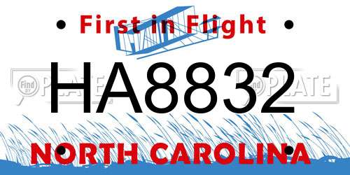 HA8832 North Carolina License Plate