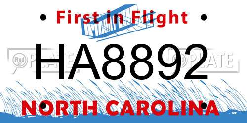 HA8892 North Carolina License Plate