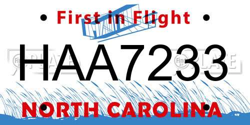 HAA7233 North Carolina License Plate