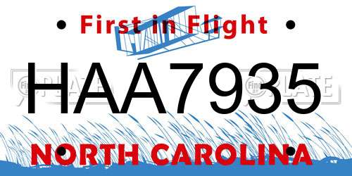 HAA7935 North Carolina License Plate