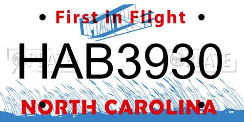 HAB3930 North Carolina License Plate