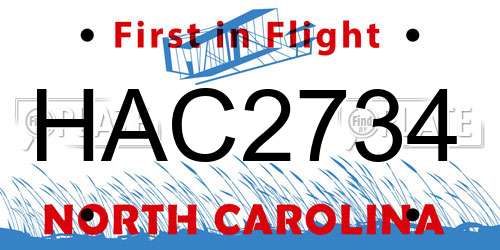 HAC2734 North Carolina License Plate