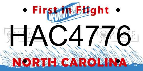 HAC4776 North Carolina License Plate