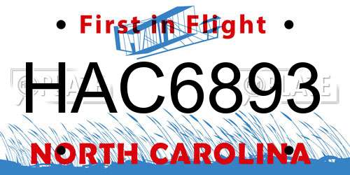 HAC6893 North Carolina License Plate