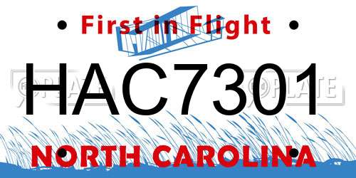 HAC7301 North Carolina License Plate