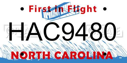 HAC9480 North Carolina License Plate