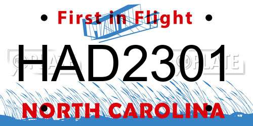 HAD2301 North Carolina License Plate