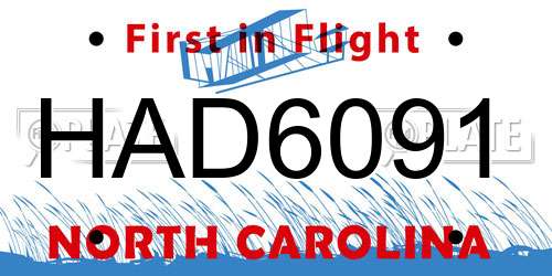 HAD6091 North Carolina License Plate