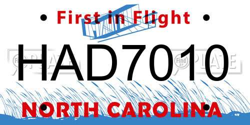 HAD7010 North Carolina License Plate