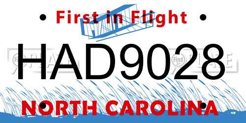 HAD9028 North Carolina License Plate