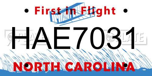 HAE7031 North Carolina License Plate