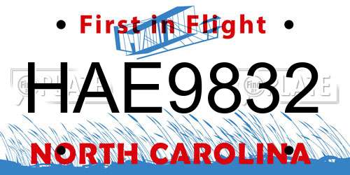 HAE9832 North Carolina License Plate