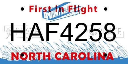 HAF4258 North Carolina License Plate