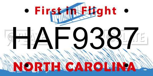 HAF9387 North Carolina License Plate