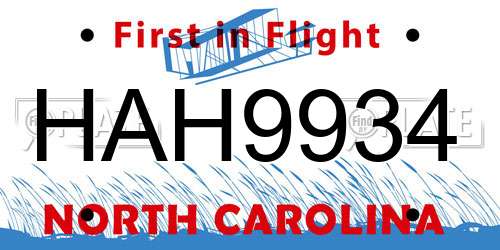 HAH9934 North Carolina License Plate