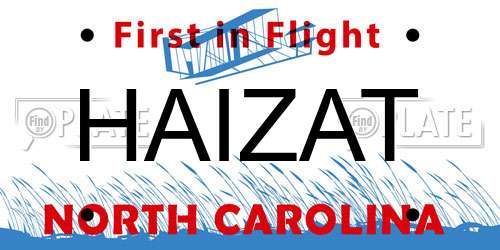 HAIZAT North Carolina License Plate