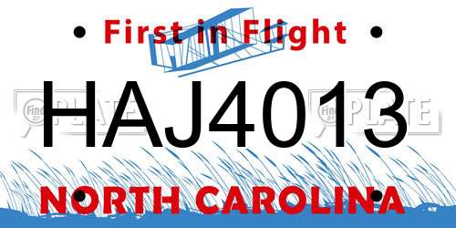 HAJ4013 North Carolina License Plate