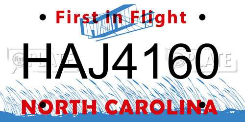 HAJ4160 North Carolina License Plate